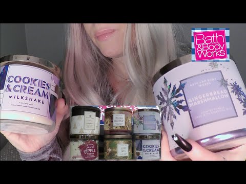 ASMR Gum Chewing Candle Haul | Whispered Story Time & Glass Tapping | Bath & Body Works Candle Day