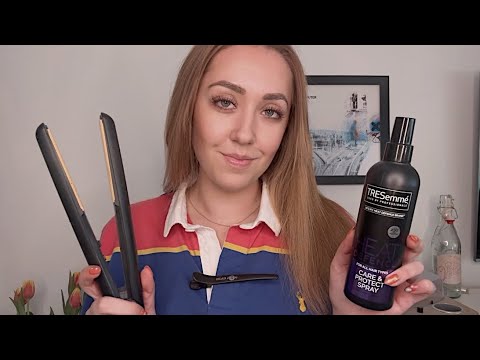 ASMR Straightening Your Hair (Hair Styling Roleplay) Drying/Straighten/Style