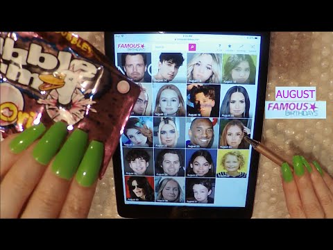 ASMR Extreme Gum Chewing | Famous Birthdays on Ipad - August | Whispers & Tapping