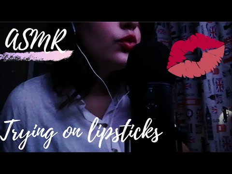ASMR Trying on lipsticks (ft kisses + mouth sounds)