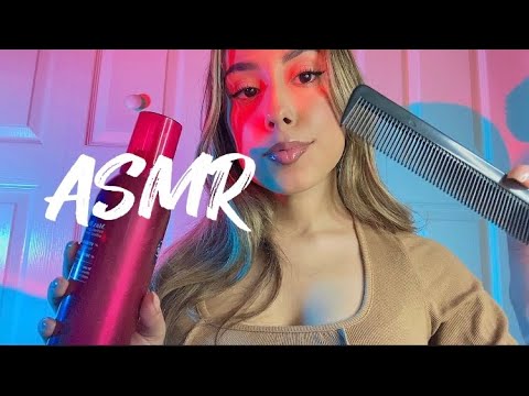 ASMR Hair Styling Role Play (Braiding, Parting, Mousse Curly/ Wavy Look)