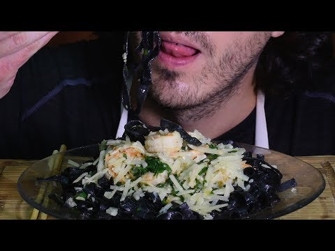 ASMR SQUID INK PASTA w/ SHRIMP * No Talking Intense Soft Eating Sounds * 먹방