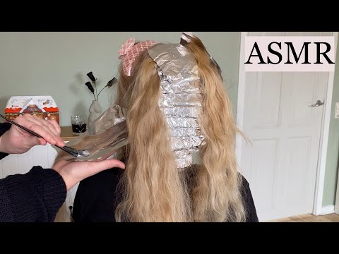 ASMR | Hair coloring with foil *crunchy & relaxing* (hair play, sectioning, hair dye, no talking)