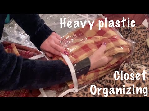 ASMR Heavy plastics (No talking) Linen closet organization/Folding cloth