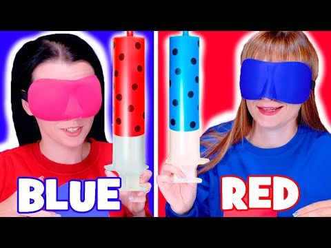 ASMR Red Candy VS Blue Candy Race with Closed Eyes Mukbang