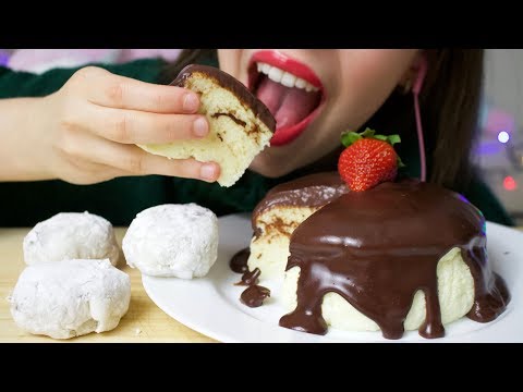 ASMR JIGGLY CHOCOLATE Covered CAKE + Daifuku (Soft Eating Sounds) No Talking
