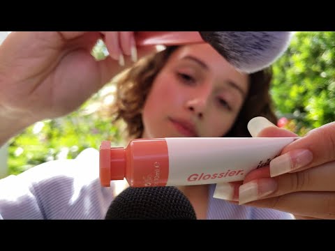 ASMR Outdoors 🌺 | Brushing, Tapping, Crinkles, Glossier Try On Haul