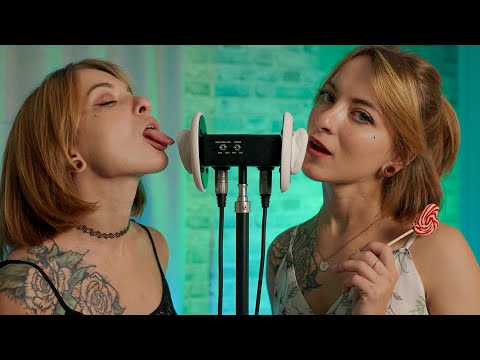 ASMR Twins Ear Licking, Mouth Sounds with Vally (3DIO, 4K)