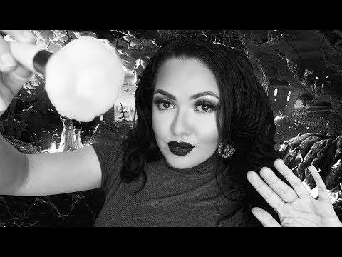 ASMR Face Brushing and Storm Sounds 👻 Black and White