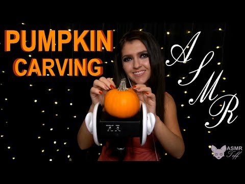 Pumpkin Carving ASMR - Tapping, Scratching, Scraping on Natural Wood -Minimal Whispers & Ear Cupping
