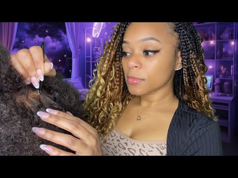 ASMR |💜 Big Sister Plays With Your Hair (Afro) To Help You Sleep| Hair Plucking + Scalp Massage