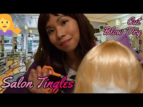 ASMR NO TALKING:  Doing Your Hair 💇‍♀️✂️ | Binaural Haircut & Blowdry