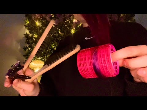 ASMR Doing Your Hair w/ Velcro Curlers (clipping, sectioning, straightening) Series Pt 1