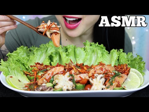 ASMR SEAFOOD THAI SALAD *BABY OCTOPUS + SALMON SASHIMI (CRUNCHY EATING SOUNDS) NO TALKING | SAS-ASMR