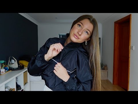 Nylon Sport Outfit ASMR swooshy crinkles, zippers swish sounds & triggers in iets frans joggers