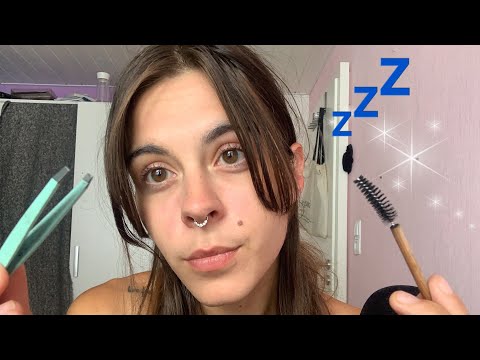 ASMR Doing Your Eyebrows Close Up Personal Attention ( spoolie nibbles, close-up whispers, plucking)
