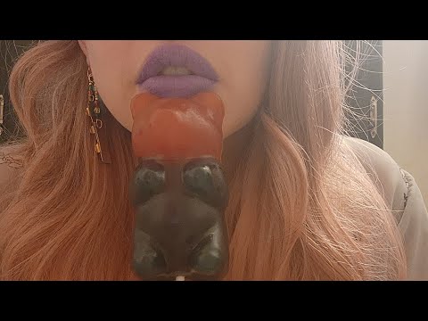 ASMR 💋 Eating Big Gummy Bear 🐻 Lolli pop Sucking mouth sounds 💗