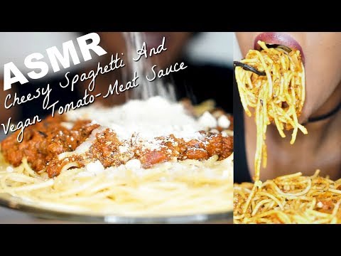 🌱ASMR CHEESY Spaghetti & Vegan Tomato-Meat Sauce | MUKBANG | EATING SOUNDS | BIG BITES |