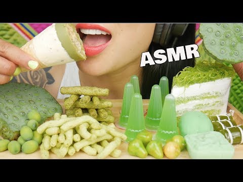 ASMR GREEN CREPE CAKE + JELLO + MOCHI + CHIPS + LOTUS (EATING SOUNDS) NO TALKING | SAS-ASMR