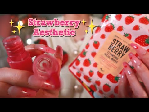 ASMR 🍓 A Berry Strawberry Skincare, Hair Brush & Makeup (no talking + layered sounds) ft. Dossier