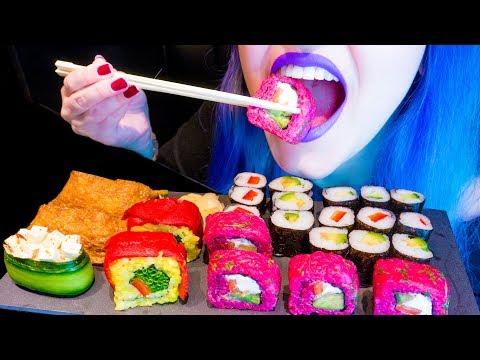 ASMR: Colorful Sushi 🍣 Wood Tapping 👋 & Giveaway! 🎁 | 80k Special ~ Relaxing Eating Sounds [V] 😻