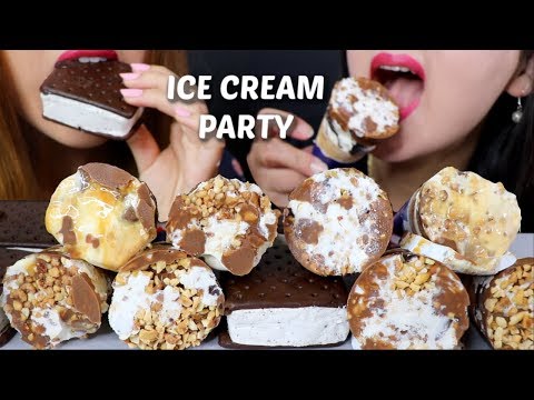 ASMR FAT BOY ICE CREAM PARTY (Caramel Sundae Cones + Ice Cream Sandwiches) 리얼사운드 먹방 | Kim&Liz ASMR