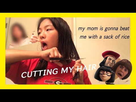 Cutting my hair with scissors I “stole” from a teacher