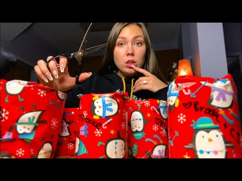 ASMR| Wrapping Christmas Presents (whispering + crinkles)