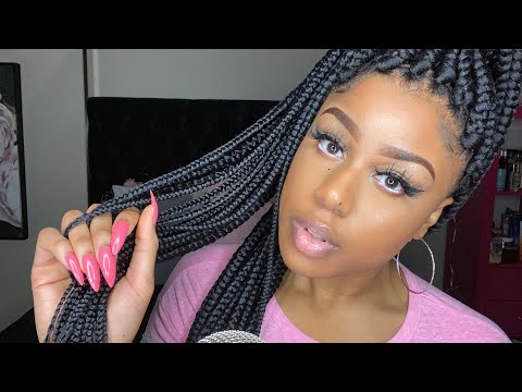 ASMR | Playing with My Box Braids + Inaudible Whispers