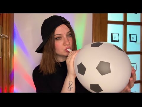 ASMR | Kitty Is Blowing And Bursting SoccerBall Balloons ⚽️| Asmr Spit Painting