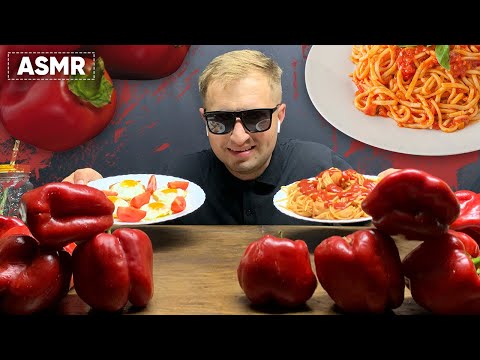 ASMR EGGS AND PASTA IN THE SAUSAGE & PEPPER MUKBANG (No Talking) COOKING & EATING SOUNDS | Andrew