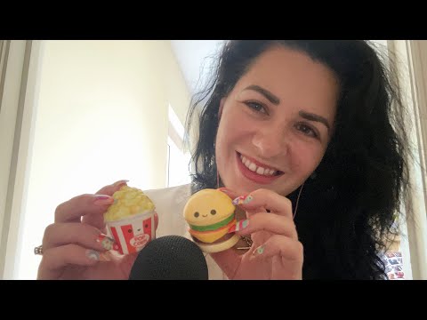ASMR | Super Tingly Up Close Whispering Trigger Words With Squishies 🍔🍿