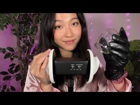 ASMR Cupping Your 3Dio Ears 👂🏼  Inaudible Whispering, Leather Glove Ear Massage + More