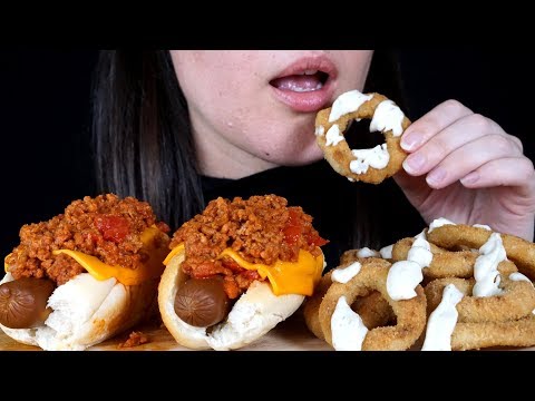 ASMR Eating: Vegan Chili Dogs & Onion Rings (Mostly No Talking)