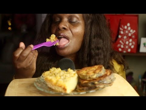 Macaroni and Cheese Fried Eggplants On The Side ASMR Eating Sounds