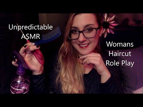 ASMR FAST UNPREDICTABLE WOMANS HAIRCUT ROLE PLAY ~ REPEATING SENTENCES & MOUTH SOUNDS