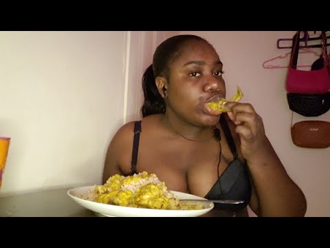 spicy curry chicken with rice and peas so yummy and delicious mukbang asmr