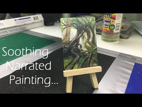 [ASMR] Gently Narrated Painting | Time Lapse | MTG Basic Forest Alter