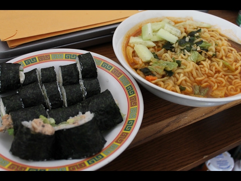 ASMR MUKBANG spicy seafood ramen (udon style) w/ homemade sushi