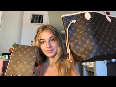 ASMR Bag Tapping and Textured Scratching ⭐️ Whispering 💫 Louis Vuitton Neverful MM