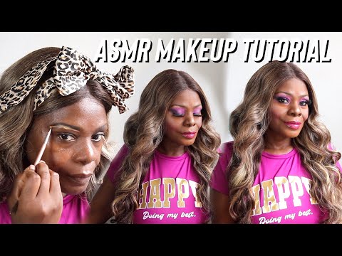 START TO FINISH FULL COVERAGE PURPLE LID/LIPPY ASMR MAKEUP TUTORIAL/CHEWING GUM SOUNDS