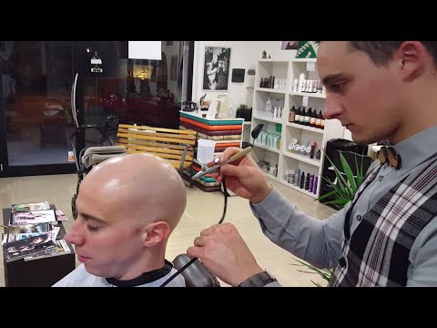 Relaxing Barber Head Shave and Massage with Hyaluronic Acid Spray application ASMR Binaural
