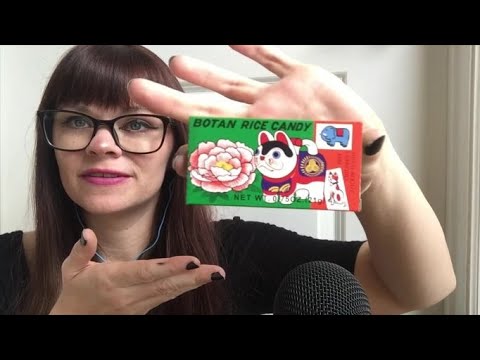 ASMR Boton Rice Candy ボンタンアメ Aggressive tapping whispering chewing plastic play sounds mic scratch