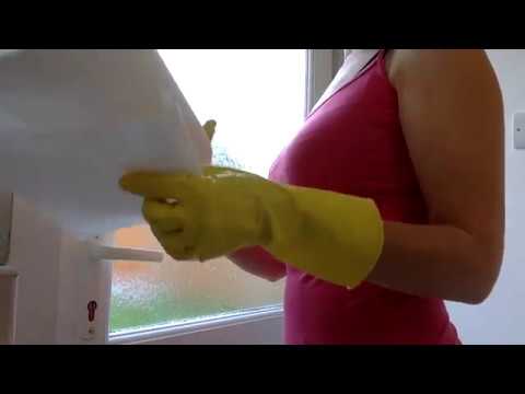 ASMR Mummy Wears Yellow Rubber Gloves to Clean the Window