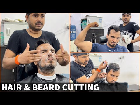 ASMR Hair &  Beard Cutting | Face massage by Indian barber Kishan