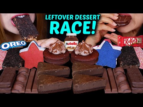 ASMR LEFTOVER DESSERT RACE! NUTELLA CHOCOLATE CHEESECAKES, OREO ICE CREAM, KITKATS, FERRERO DUPLO 먹방