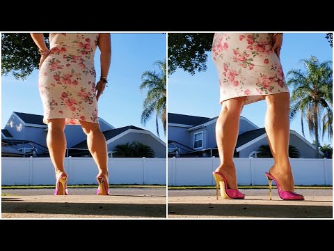 ASMR | Walking Outside in Extreme Pink Mules | Outdoor Neighborhood Sounds | Relaxing Heel Sounds