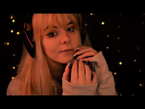 ASMR | breathy, close up, cupped whispering & fluffy mic scratching, rain