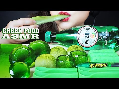 MOST POPULAR FOOD FOR ASMR *GREEN FOOD* MATCHA MOCHI ,EDIBLE SPOON, JELLY, ICE CREAM, SHEET JELLY