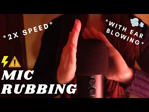 ASMR - FAST AND AGGRESSIVE MIC RUBBING 2x SPEED, stroking with FOAM COVER and EAR BLOWING